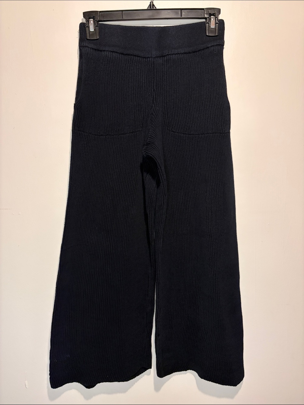 Free People FP Beach Linen Cotton Black Wide Leg Ribbed Cropped Pants Size XS